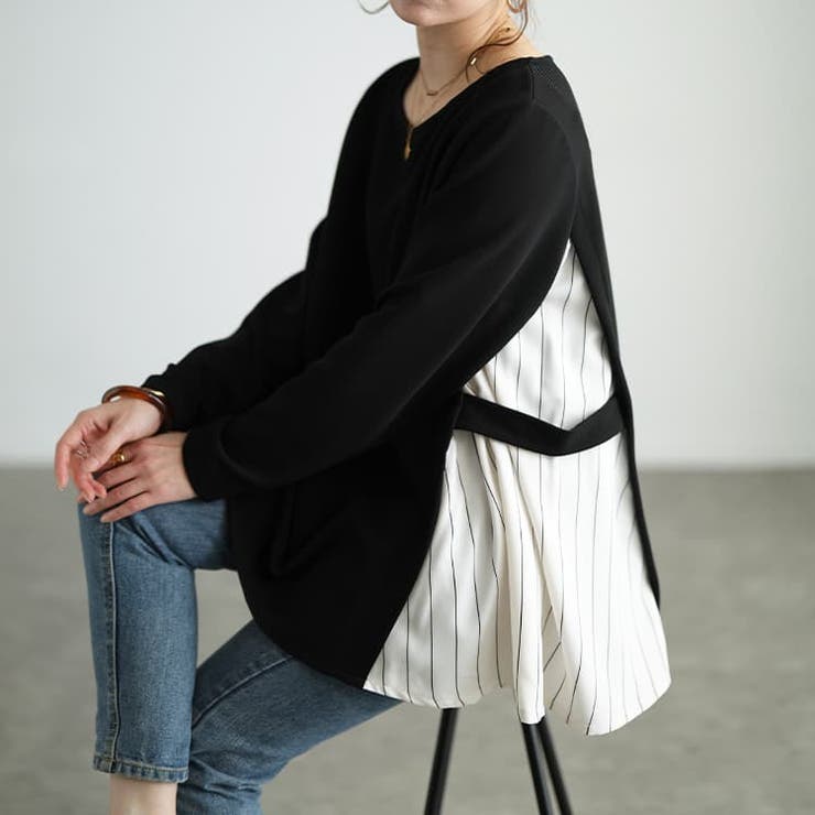 大きいサイズレディース チュニック ストライプ切り替えアシンメトリーチュニック | GOLDJAPAN　大きいサイズ専門店 | 詳細画像7 