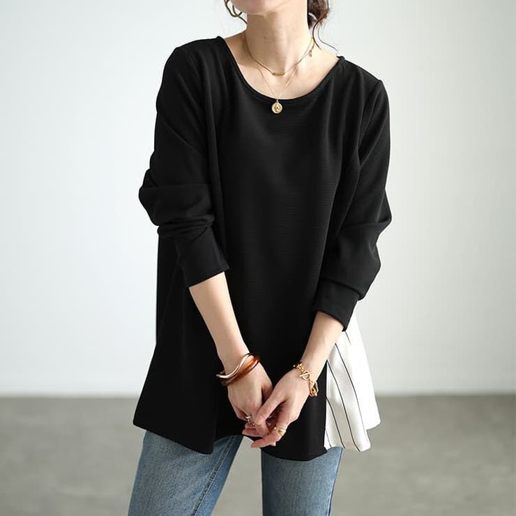 大きいサイズレディース チュニック ストライプ切り替えアシンメトリーチュニック | GOLDJAPAN　大きいサイズ専門店 | 詳細画像13 