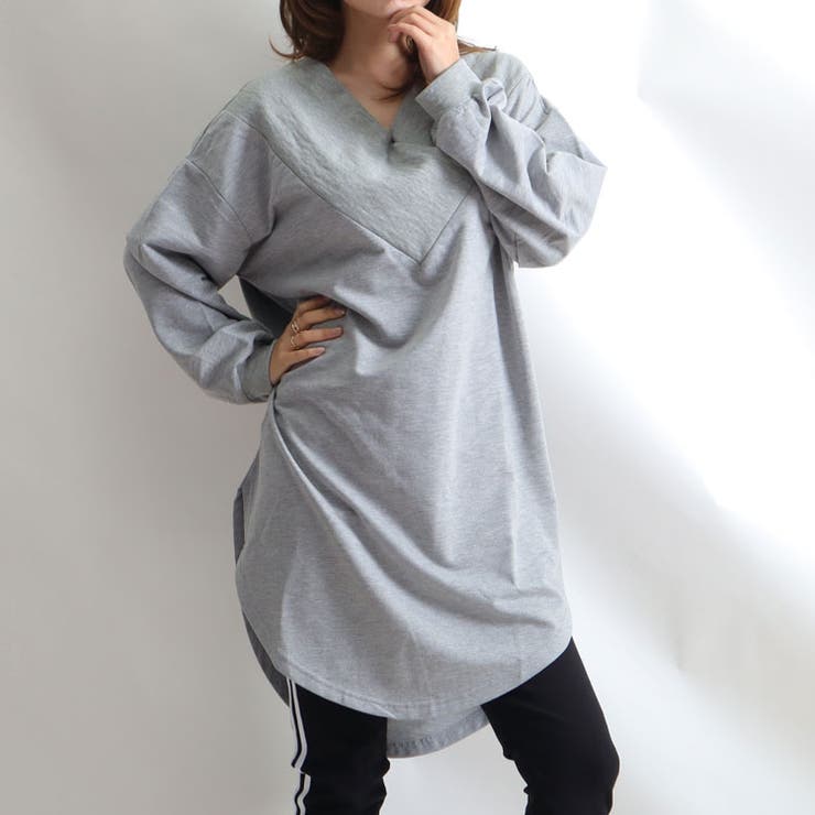 杢グレー | 大きいサイズ レディース 太リブ重ねVネックプルオーバー | GOLDJAPAN　大きいサイズ専門店