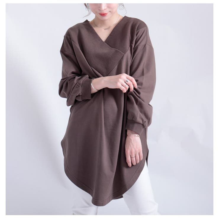 ブラウン | 大きいサイズ レディース 太リブ重ねVネックプルオーバー | GOLDJAPAN　大きいサイズ専門店