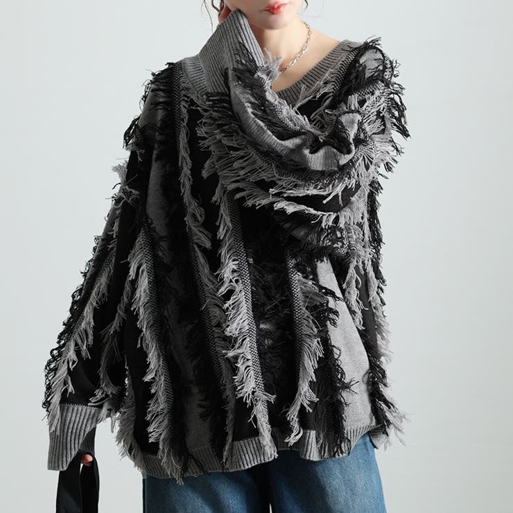 グレー×ブラック | 大きいサイズレディース トップス ニット | GOLDJAPAN　大きいサイズ専門店