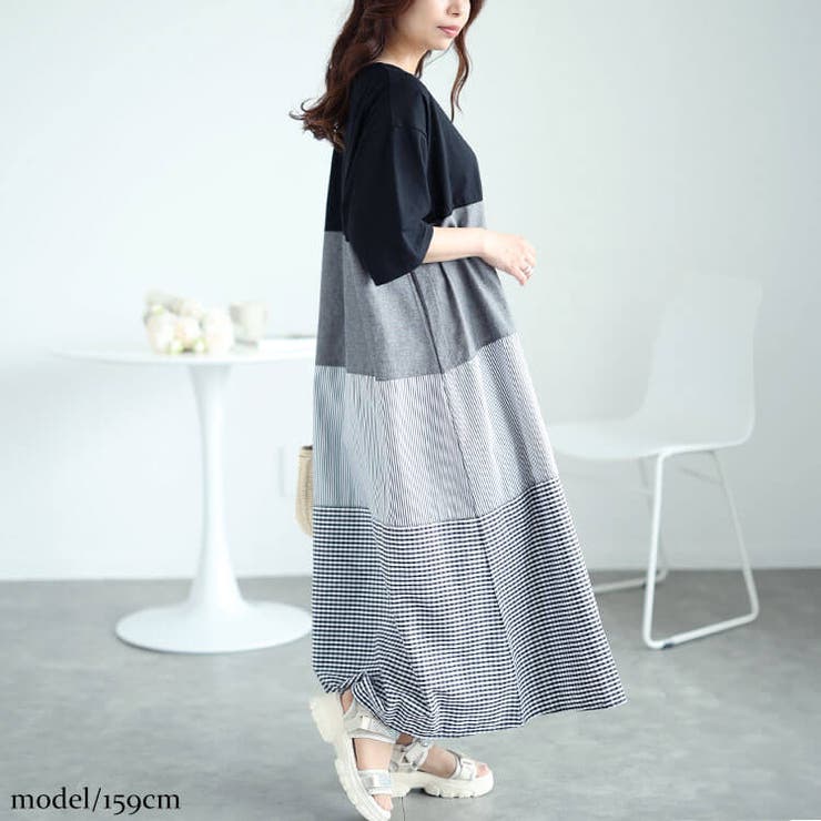 ブラック | 大きいサイズレディース ワンピース 異素材切り替えワンピース | GOLDJAPAN　大きいサイズ専門店