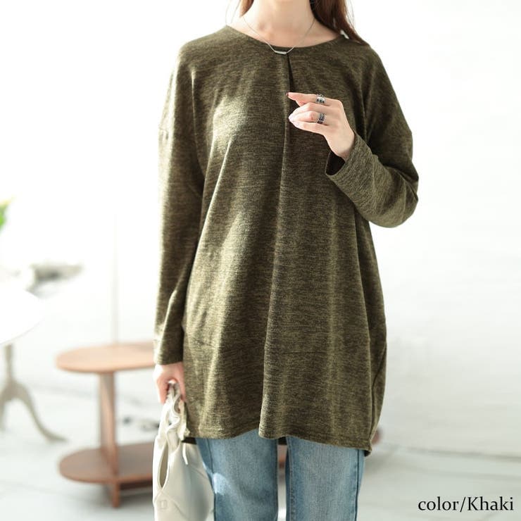 カーキ | 大きいサイズレディース チュニック 胸タックコクーン切り替えプルオーバー | GOLDJAPAN　大きいサイズ専門店