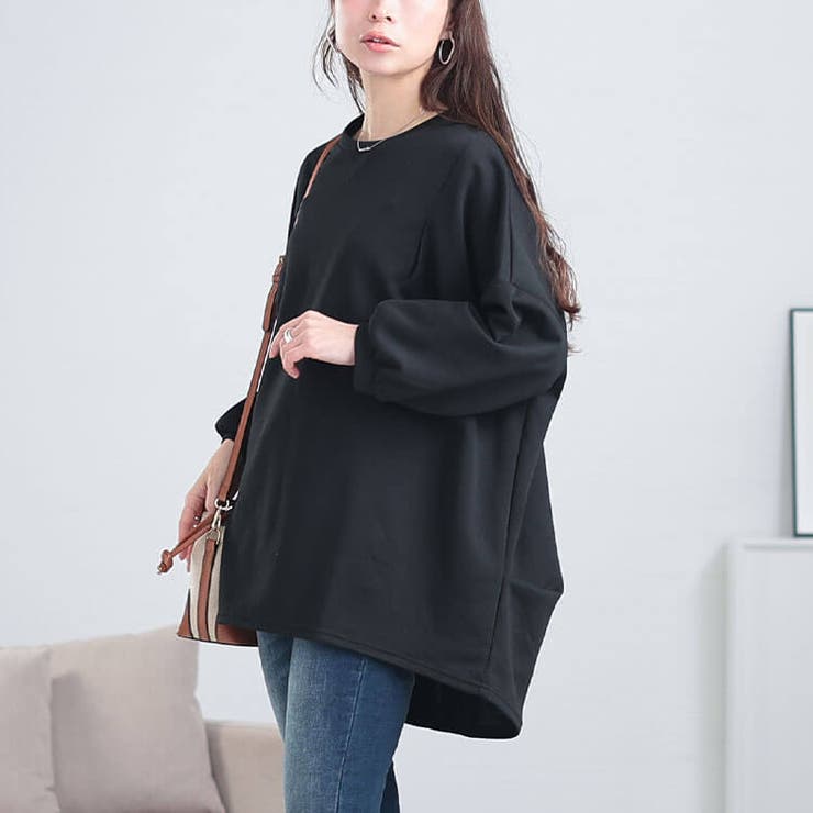 ブラック | 大きいサイズレディース チュニック タック入りテールカットコクーンチュニック | GOLDJAPAN　大きいサイズ専門店