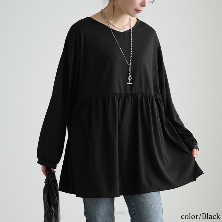 ブラック | 大きいサイズレディース チュニック Vネックペプラムチュニック | GOLDJAPAN　大きいサイズ専門店