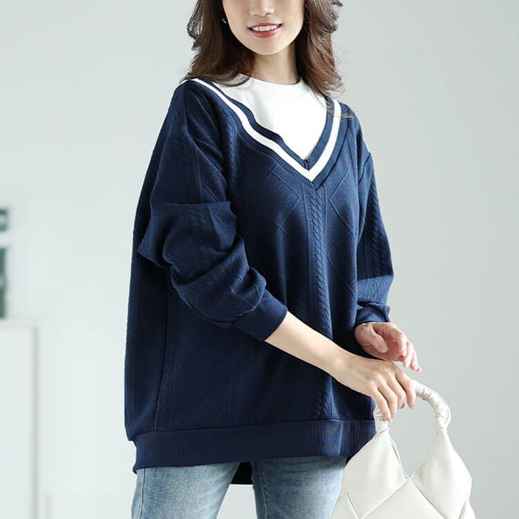 ネイビー | 大きいサイズレディース トップス カットソー | GOLDJAPAN　大きいサイズ専門店