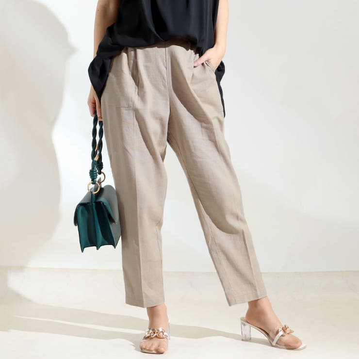 ベージュ | 大きいサイズ レディース 接触冷感麻混テーパードパンツ | GOLDJAPAN　大きいサイズ専門店