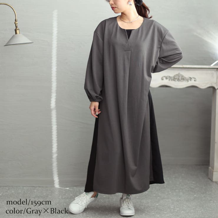 グレー×ブラック | 大きいサイズ レディース ワンピース | GOLDJAPAN　大きいサイズ専門店
