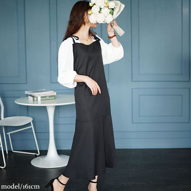 ブラック | 大きいサイズレディース ワンピース ブラウスドッキングマーメイドキャミワンピース | GOLDJAPAN　大きいサイズ専門店