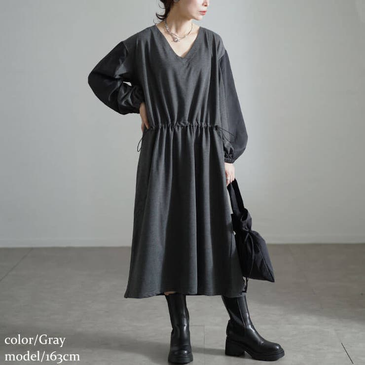大きいサイズ レディース ワンピース　ゆったり　バイカラー　春 秋冬 新品 長袖 d527-r1.jpg