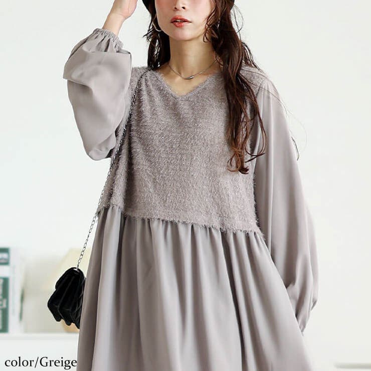 グレージュ | 大きいサイズレディース ワンピース ラメニットベストドッキングフレアワンピース | GOLDJAPAN　大きいサイズ専門店