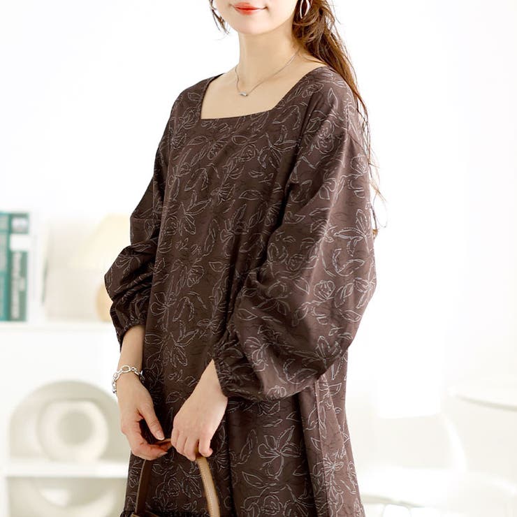 ブラウン | 大きいサイズレディース ワンピース 前後2way花柄ティアードワンピース | GOLDJAPAN　大きいサイズ専門店