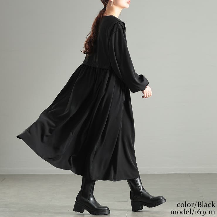 ブラック | 大きいサイズレディース ワンピース サイドリボンベストドッキングワンピース | GOLDJAPAN　大きいサイズ専門店