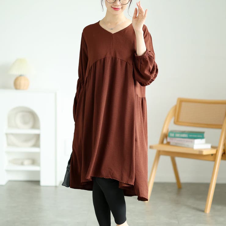 ブラウン | 大きいサイズレディース ワンピース チュニック | GOLDJAPAN　大きいサイズ専門店