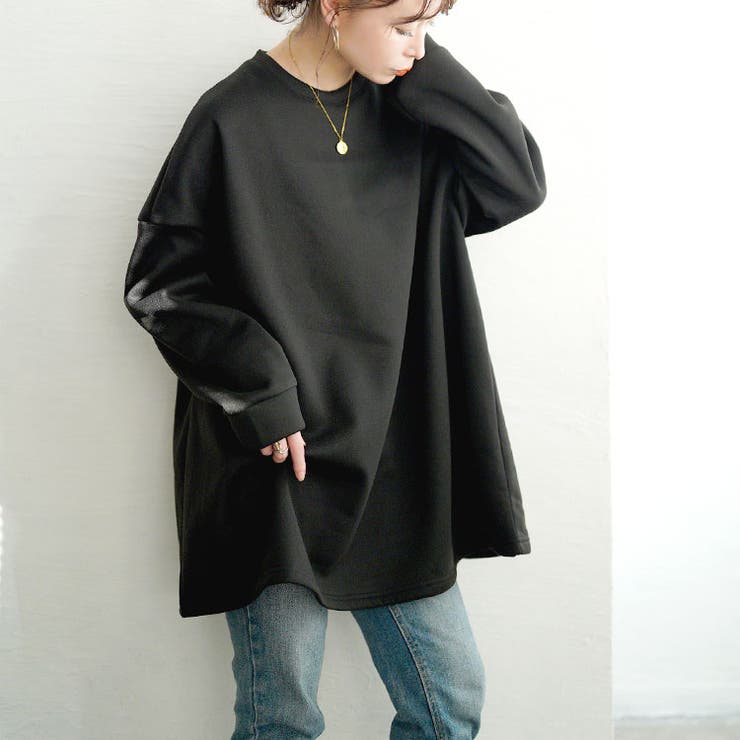 ブラック | 大きいサイズレディース チュニック 裏起毛フレアチュニック | GOLDJAPAN　大きいサイズ専門店