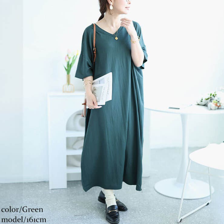 グリーン | 大きいサイズレディース ワンピース 接触冷感＆UVカット＆吸湿速乾サイドファスナ… | GOLDJAPAN　大きいサイズ専門店