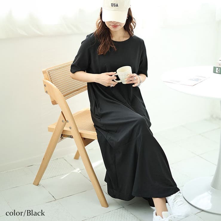 ブラック | 大きいサイズレディース ワンピース バックロゴマーメイドワッフルワンピース | GOLDJAPAN　大きいサイズ専門店