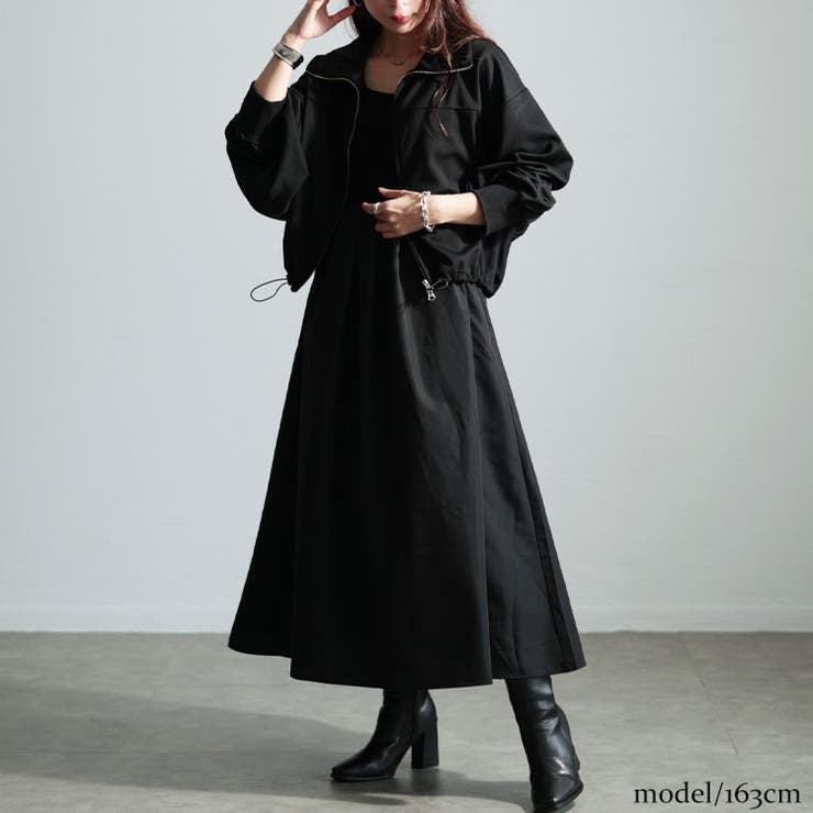 ブラック | 大きいサイズレディース ワンピース クロップドブルゾン＆異素材ノースリーブワンピ… | GOLDJAPAN　大きいサイズ専門店