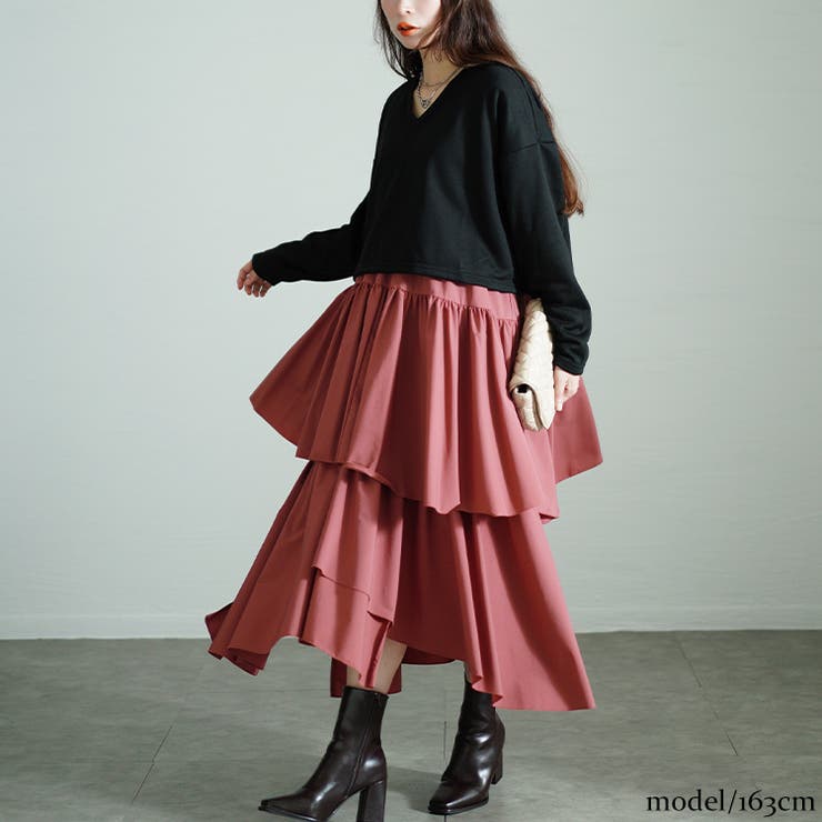 レッド | 大きいサイズレディース ワンピース アシメティアードドッキングワンピース | GOLDJAPAN　大きいサイズ専門店