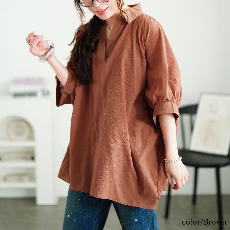 ブラウン | 大きいサイズ レディース チュニック | GOLDJAPAN　大きいサイズ専門店