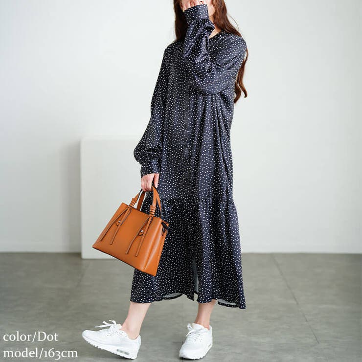 ドット | 大きいサイズレディース ワンピース モノトーンプリントティアードワンピース | GOLDJAPAN　大きいサイズ専門店