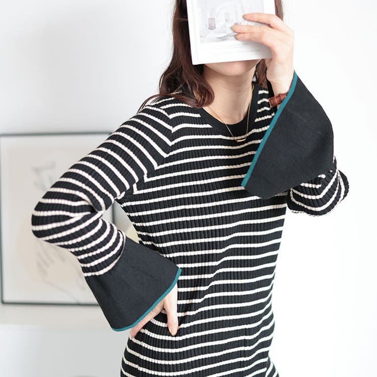 ブラック×アイボリー | 大きいサイズレディース トップス ニット | GOLDJAPAN　大きいサイズ専門店