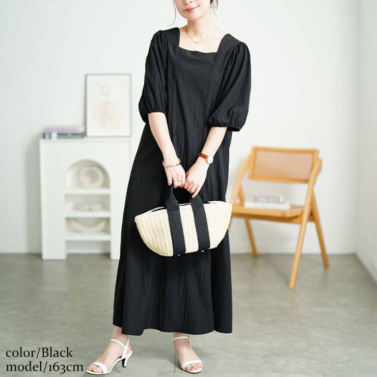 【美品】ADORE ロングワンピース パフスリーブ ネイビー36 Sサイズ 未使用に近い] 2022SS cen セン / ミニ フリルシャツ ロング