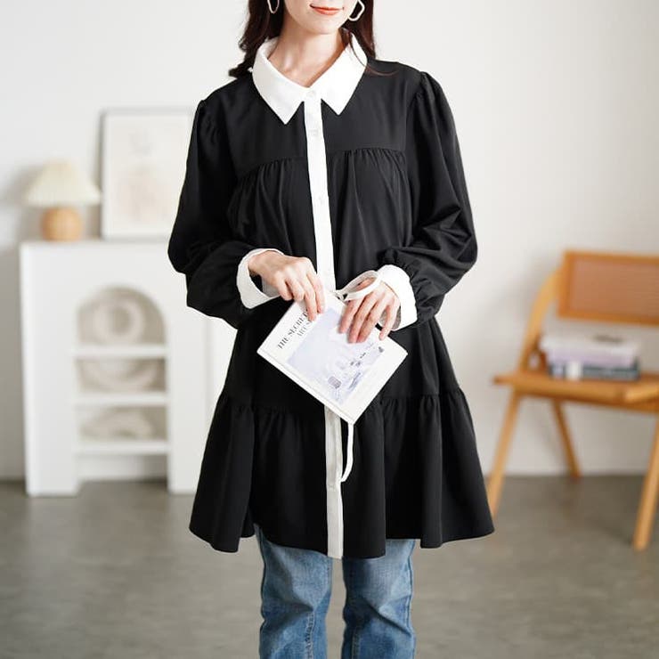 ブラック×オフ | 大きいサイズ レディース チュニック | GOLDJAPAN　大きいサイズ専門店