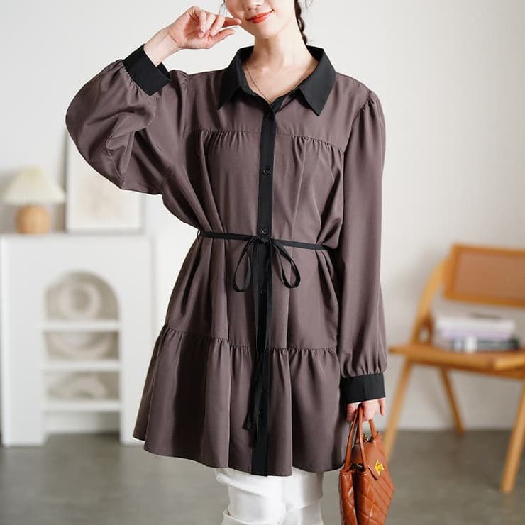 グレー×ブラック | 大きいサイズ レディース チュニック | GOLDJAPAN　大きいサイズ専門店