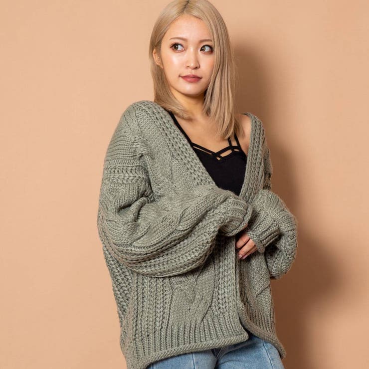 カーディガン ロービング３WAYランダムケーブルミドル丈カーディガン レディース Re:EDIT カーディガン ロービング3WAYランダムケーブルミドル丈