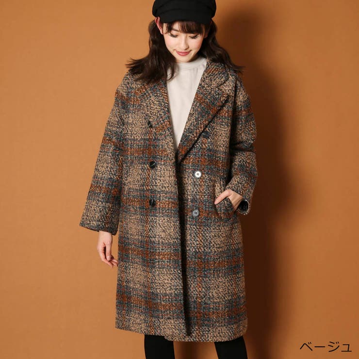 ロングチェックダブルチェスターコート[品番：GORW0005683]｜GORGE