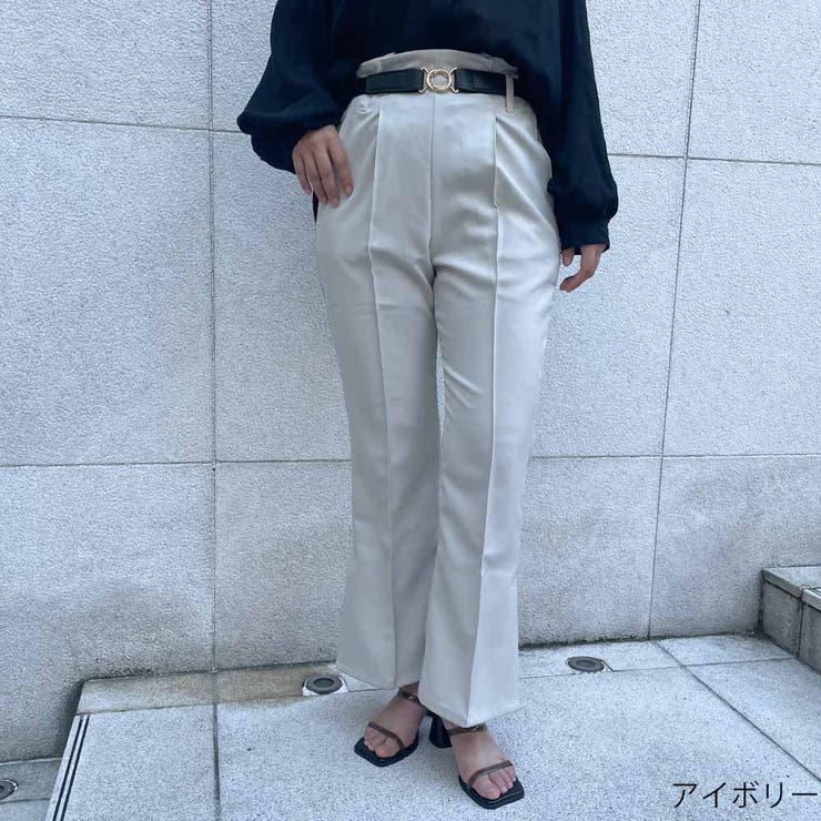 ギュピールレース フレアパンツ ベルト付き Lace Ladies パンツ ボタン付きセンターラインフレアパンツ