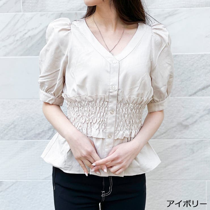 ★専用出品★ジャスグリッティー　シャーリングブラウス JUSGLITTY - 新品タグ付 JUSGLITTY 2wayシャーリングブラウス、パンツ