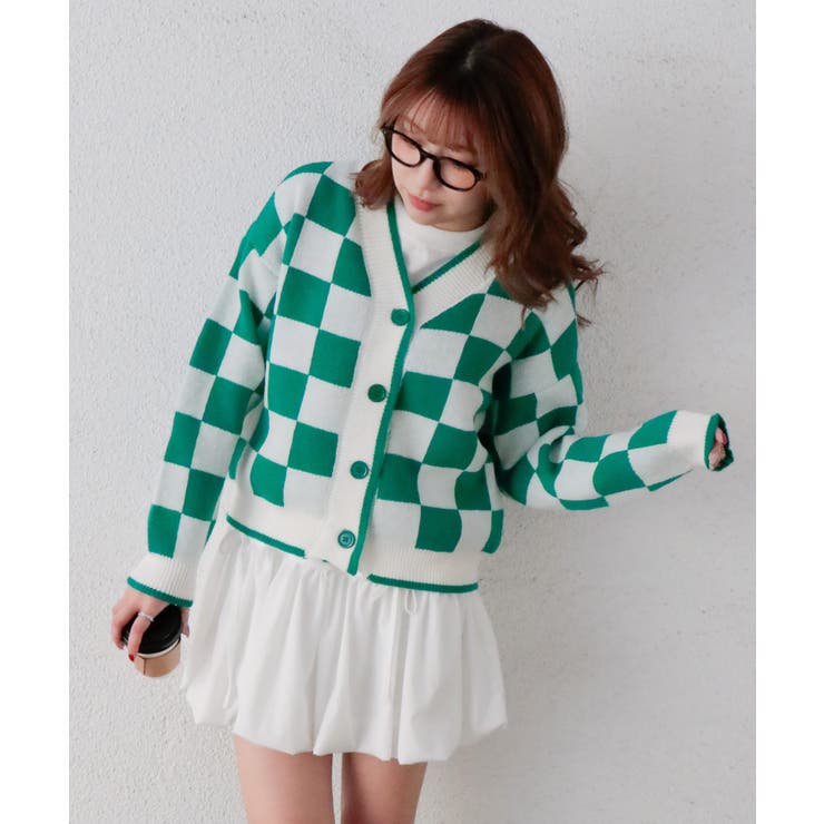 グリーン | チェック柄カーディガン | GORGE 