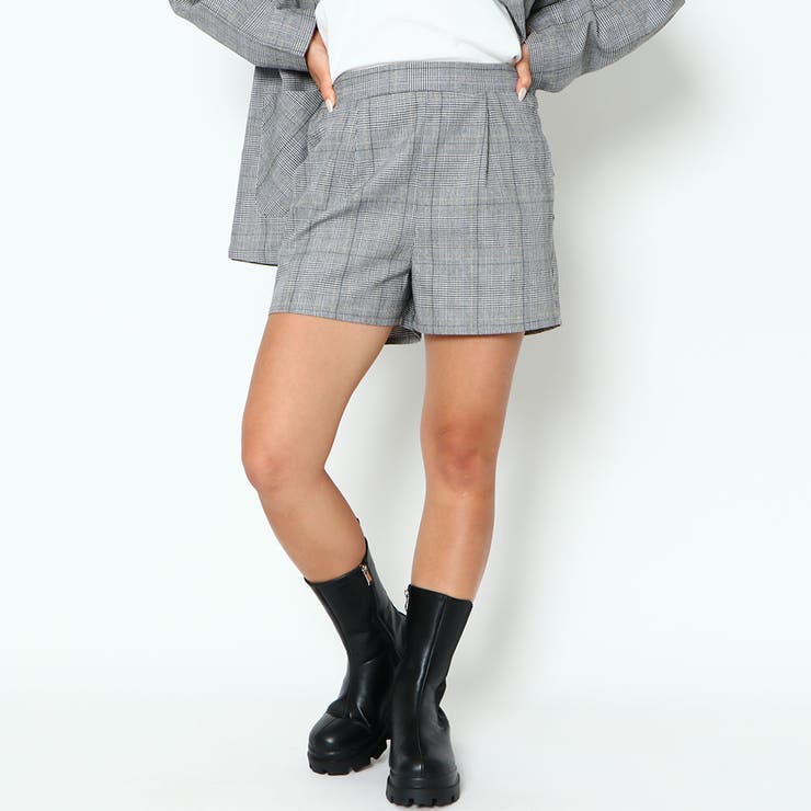シェリエ sheller レザーチェックショートコート ショートパンツ