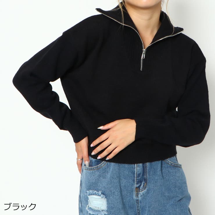 ブラック | ハーフZIP短丈ニットプルオーバー | GORGE
