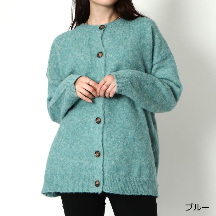ブルー | クルー起毛カーディガン | GORGE 
