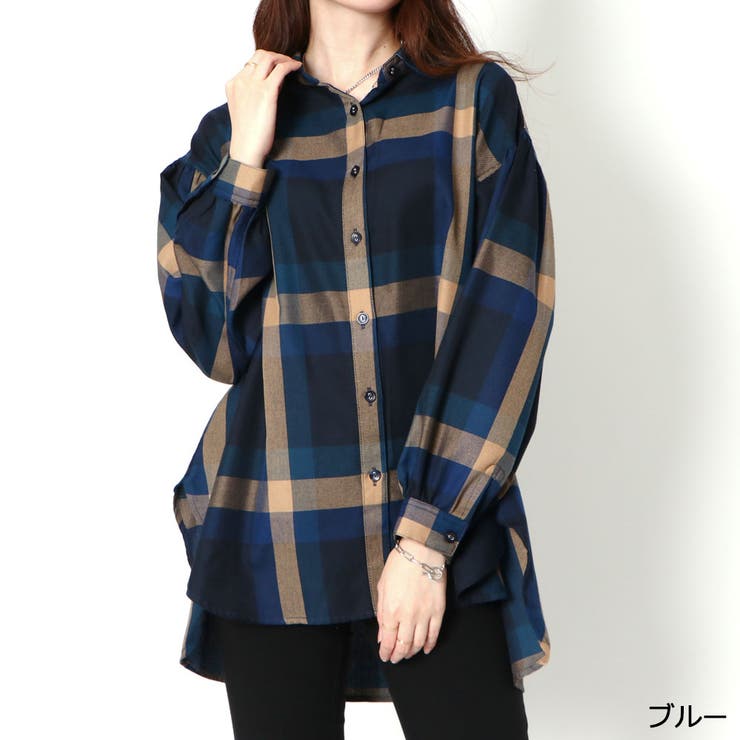 ブルー | デカチェックバックレースシャツ | GORGE 