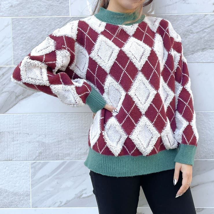 ハイネックアーガイル柄ニットプルオーバー | GORGE  | 詳細画像6 