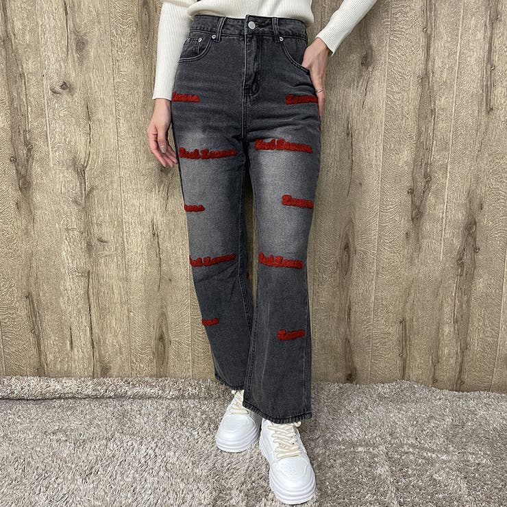 定番の冬ギフト エンジェルブルー 美品 ニット 刺繍 デニムパンツ 忙しい M 150 ボトムス・スパッツ