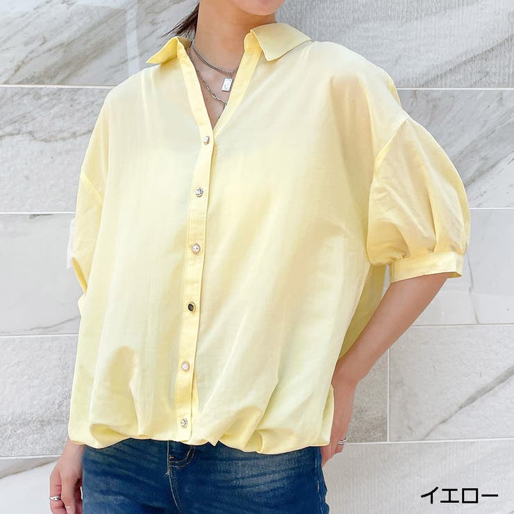 イエロー | ５分多種ボタンバックレースアップシャツ | GORGE 