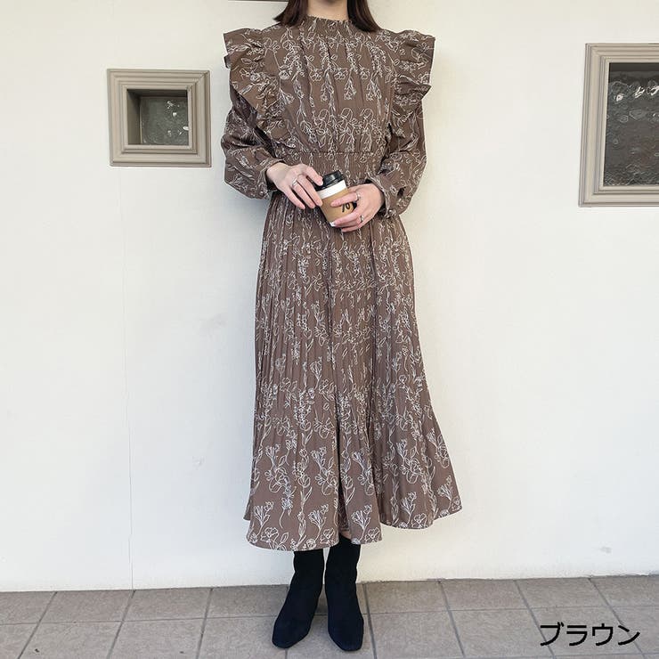 【THEAIRTOWN】花柄 ダブルフリル ニット ワンピース レディース 2WAY小花柄フリルオフショルワンピース（ワンピース