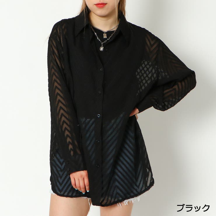 ブラック | ギザギザジャガードシアーシャツ | GORGE 