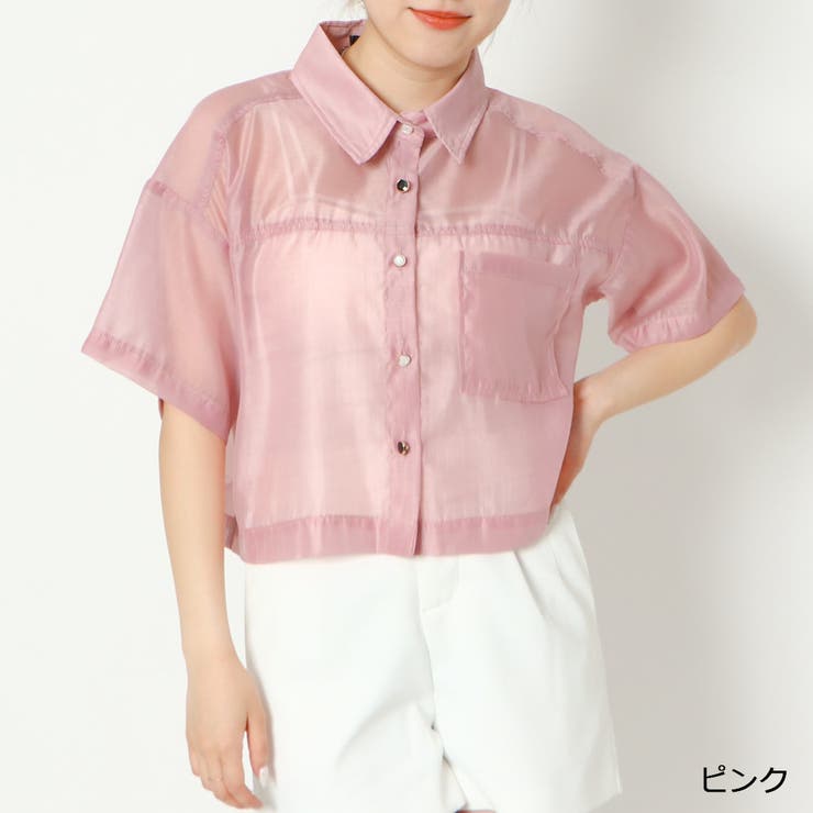 ピンク】短丈無地シアー半袖シャツ[品番：GORW0007955]｜GORGE