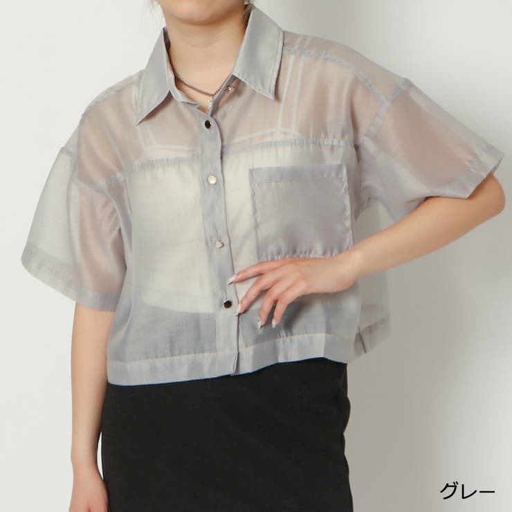 シャツ/ブラウス(半袖/袖なし) UNDULATE SHEER TOP moment+ ブラウス シャツ シアーランダムプリーツレトロレースカラー