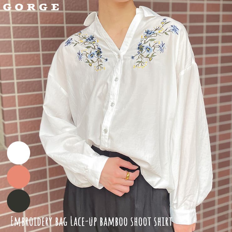 刺しゅうバックレースアップタケノコシャツ | GORGE  | 詳細画像1 
