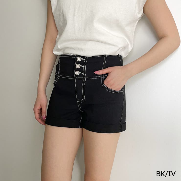 関送込 SHUSHU/TONG プリーツ ショートパンツ 3つボタンステッチショートパンツ[品番：GORW0007749]｜GORGE