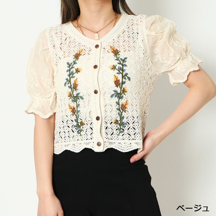 花柄刺しゅうかぎ針カーディガン[品番：GORW0007640]｜GORGE