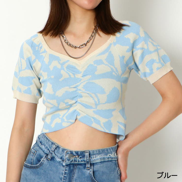 ブルー | ジャガードショートニット | GORGE 