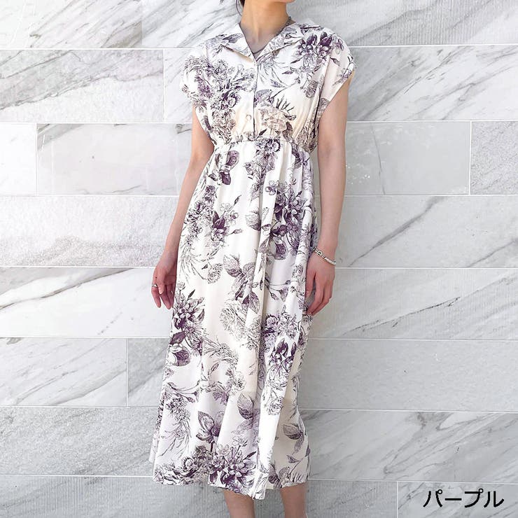 口コミ サイト 商品 花柄開襟フレンチワンピース[品番：GORW0007950]｜GORGE リース